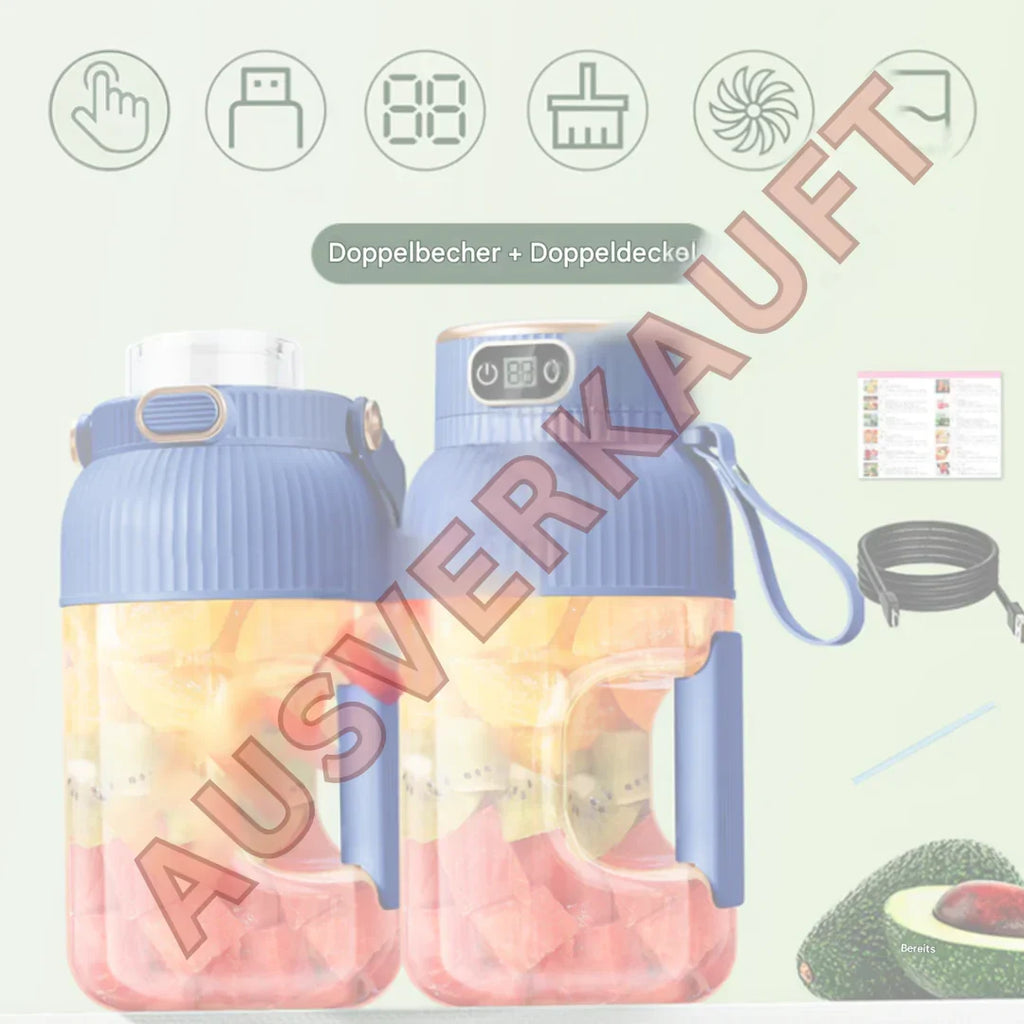 Batidora portátil multifunción con doble tapa y carga USB para smoothies y almacenamiento
