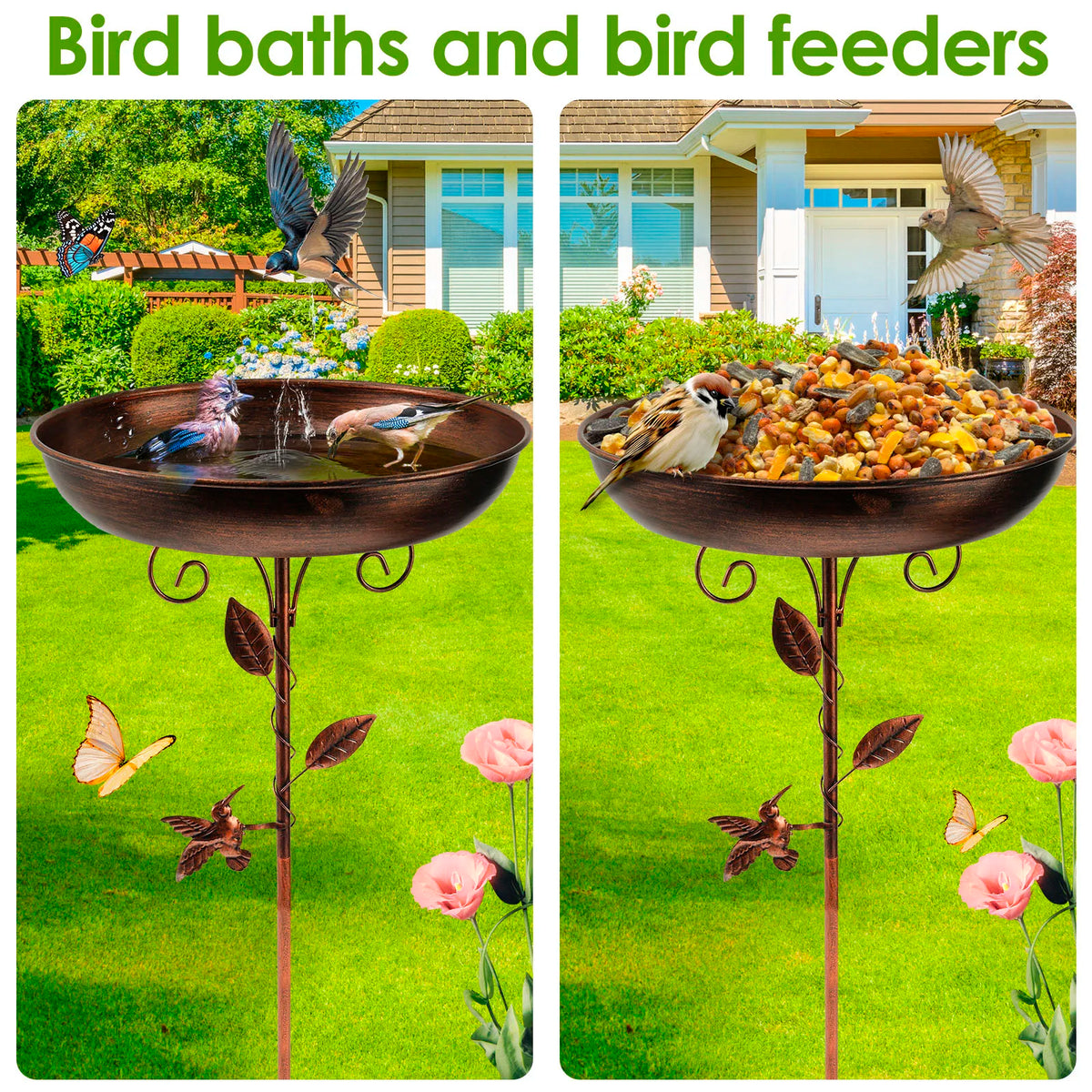 Bebedero elegante para pájaros de jardín con soporte ajustable