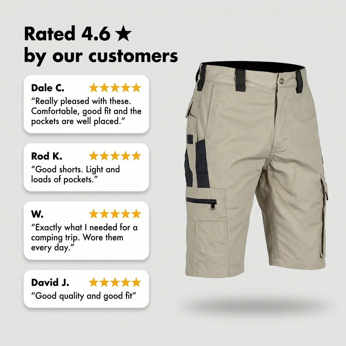 Bermudas cargo para hombre - Bermudas hasta la rodilla - Bermudas de senderismo con bolsillo con cremallera