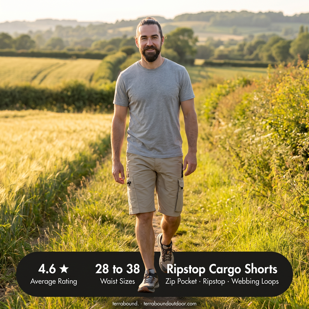 Bermudas cargo para hombre - Bermudas hasta la rodilla - Bermudas de senderismo con bolsillo con cremallera
