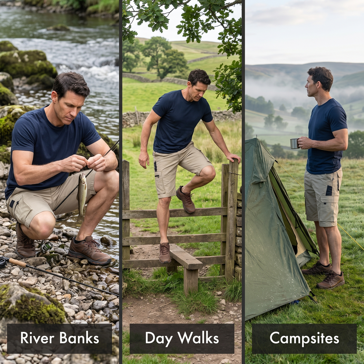 Bermudas cargo para hombre - Bermudas hasta la rodilla - Bermudas de senderismo con bolsillo con cremallera
