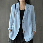 Blazer casual de lino para mujer con bolsillos
