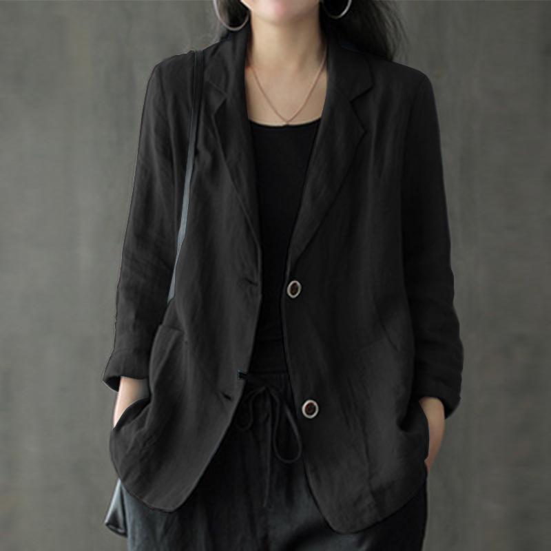 Blazer casual de lino para mujer con bolsillos