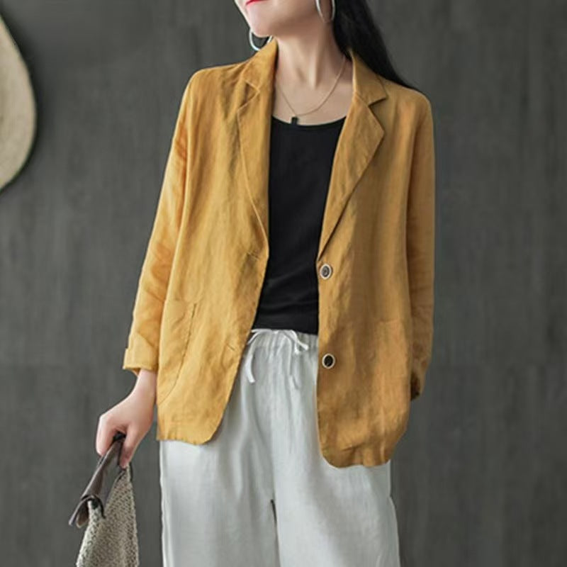 Blazer casual de lino para mujer con bolsillos