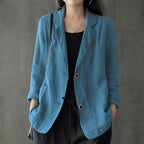Blazer casual de lino para mujer con bolsillos