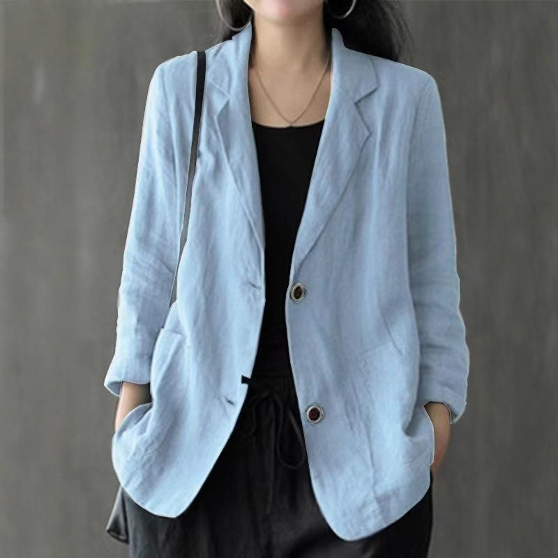 Blazer casual de lino para mujer con bolsillos