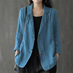 Blazer casual de lino para mujer con bolsillos