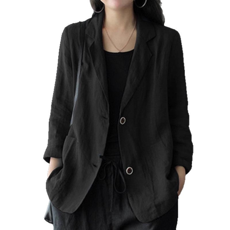 Blazer casual de lino para mujer con bolsillos