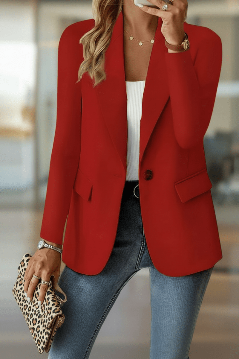 Blazer de mujer, de un botón con solapas y bolsillos de solapa, chaqueta elegante de corte relajado, 6 colores, tallas S