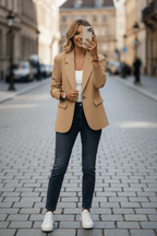 Blazer de mujer, de un botón con solapas y bolsillos de solapa, chaqueta elegante de corte relajado, 6 colores, tallas S