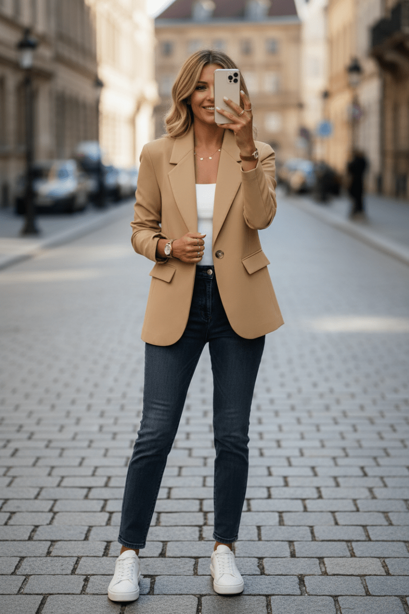 Blazer de mujer, de un botón con solapas y bolsillos de solapa, chaqueta elegante de corte relajado, 6 colores, tallas S