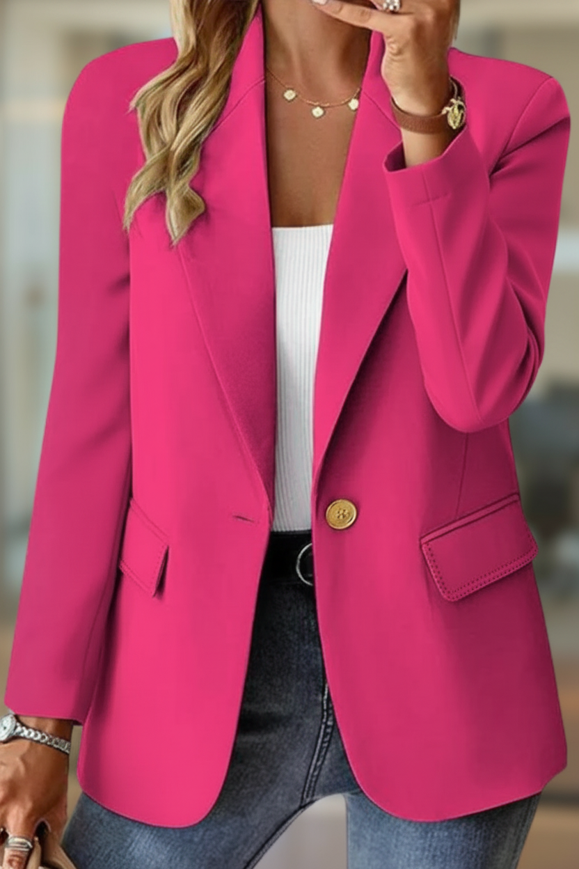 Blazer de mujer, de un botón con solapas y bolsillos de solapa, chaqueta elegante de corte relajado, 6 colores, tallas S