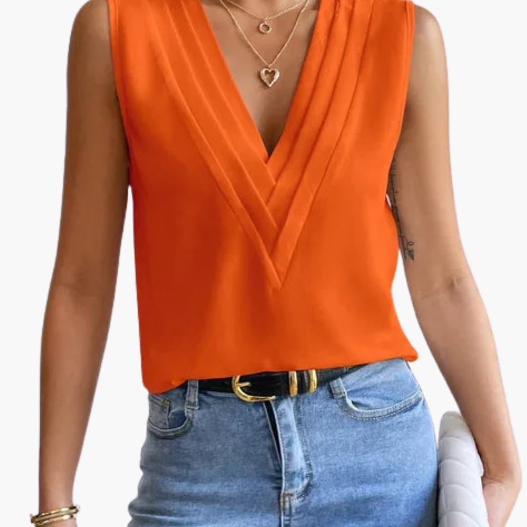 Blusa elegante de mujer sin mangas con cuello en V