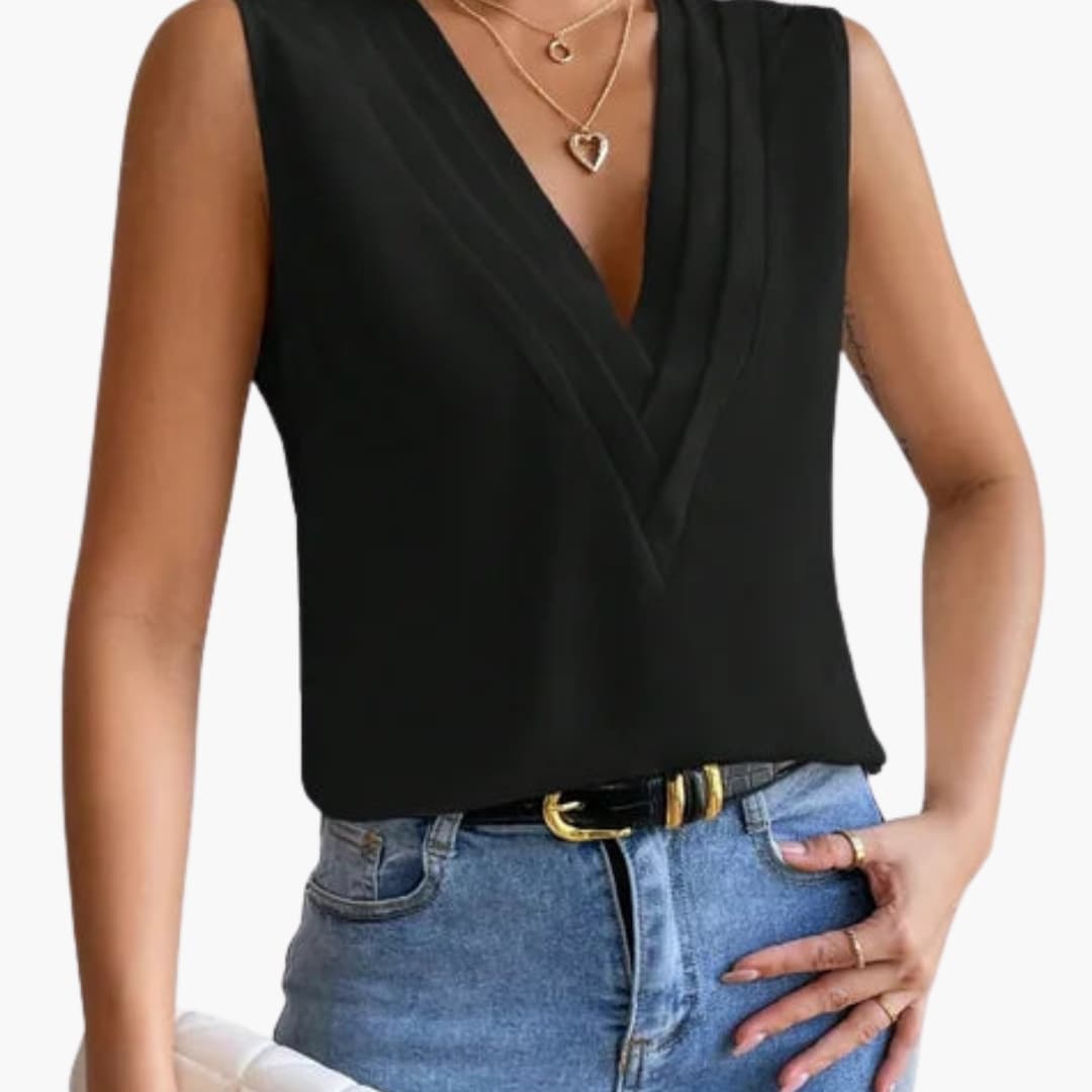 Blusa elegante de mujer sin mangas con cuello en V