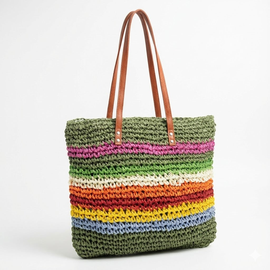 Bolso tote artesanal de materiales sostenibles con rayas de colores
