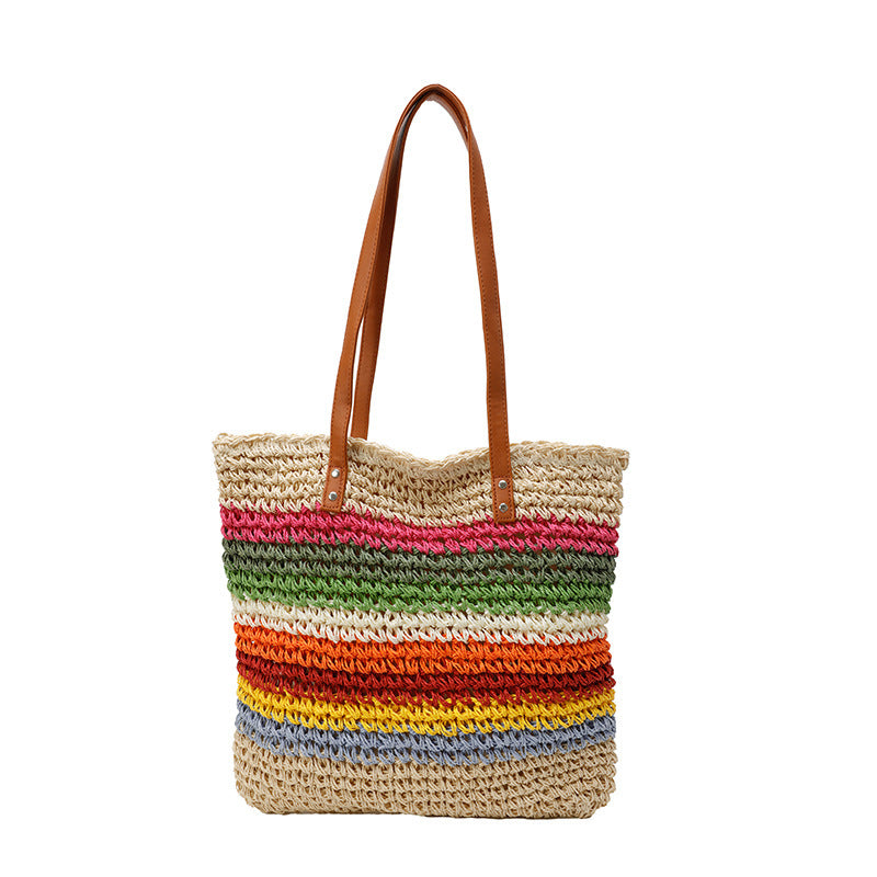 Bolso tote artesanal de materiales sostenibles con rayas de colores