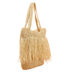 Bolso tote de rafia artesanal con flecos
