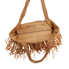 Bolso tote de rafia artesanal con flecos