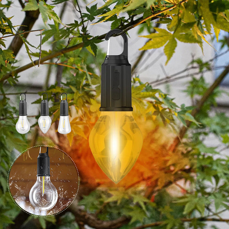 Bombilla LED recargable retro con gancho para camping y exterior