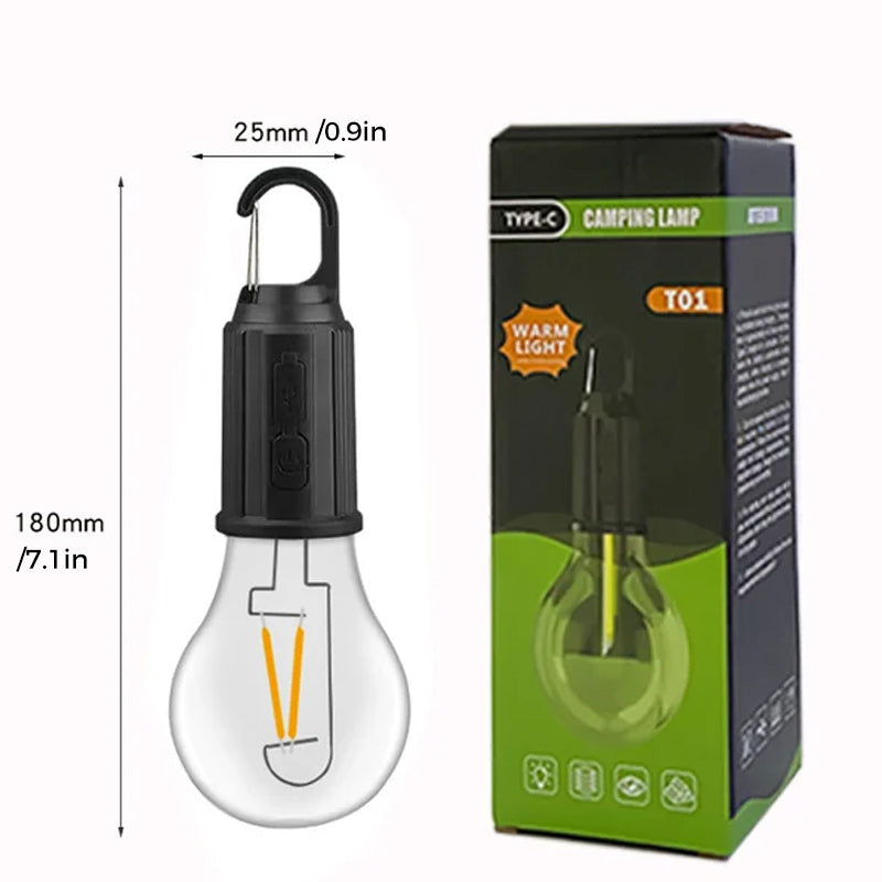 Bombilla LED recargable retro con gancho para camping y exterior