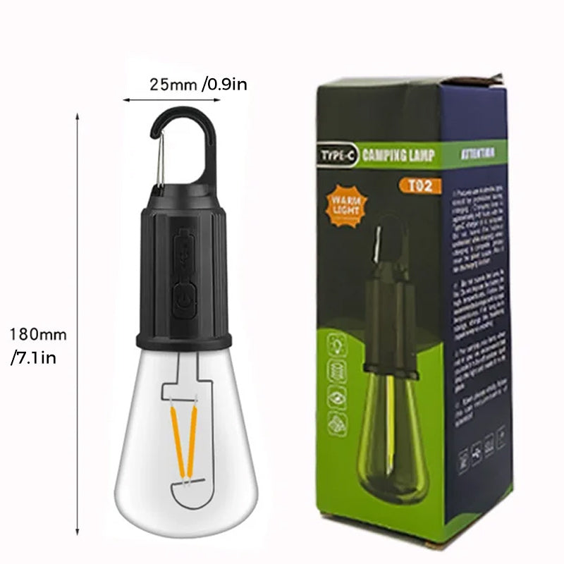 Bombilla LED recargable retro con gancho para camping y exterior