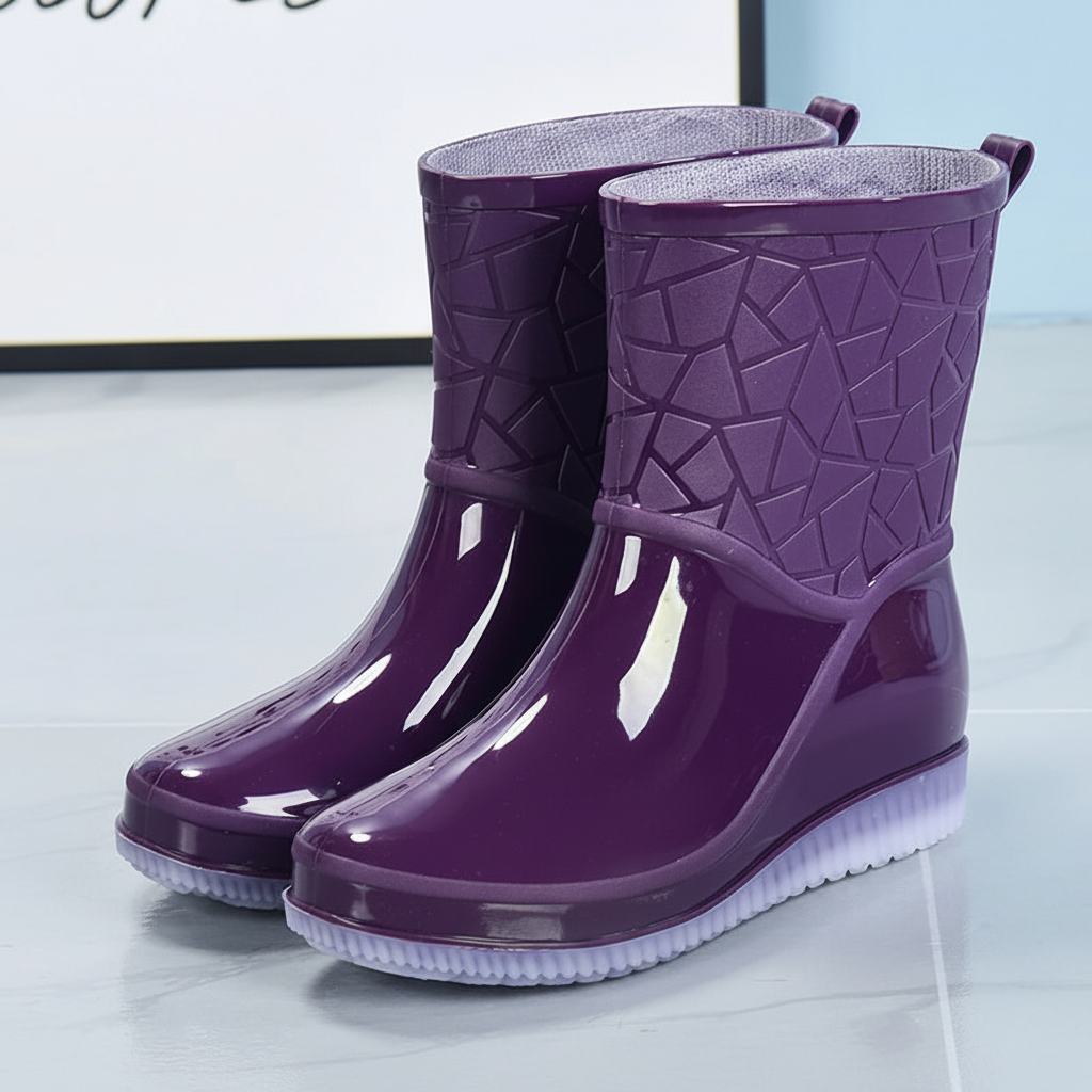 Botas de agua cortas para mujer, botas de lluvia impermeables hasta media pantorrilla con suela antideslizante, botas de