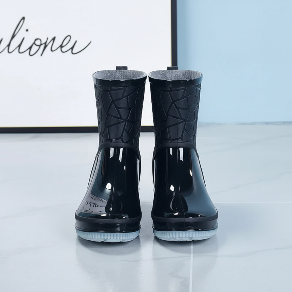 Botas de agua cortas para mujer, botas de lluvia impermeables hasta media pantorrilla con suela antideslizante, botas de
