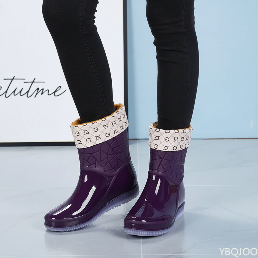 Botas de agua cortas para mujer, botas de lluvia impermeables hasta media pantorrilla con suela antideslizante, botas de