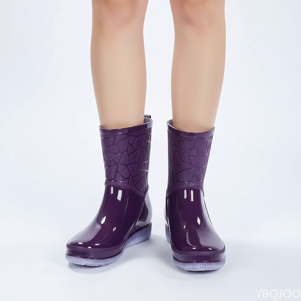 Botas de agua cortas para mujer, botas de lluvia impermeables hasta media pantorrilla con suela antideslizante, botas de