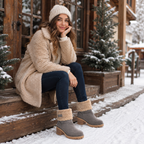 Botas de nieve para mujer, botas de invierno impermeables con tacón ancho, botines de piel con puños de pelo y suela ant