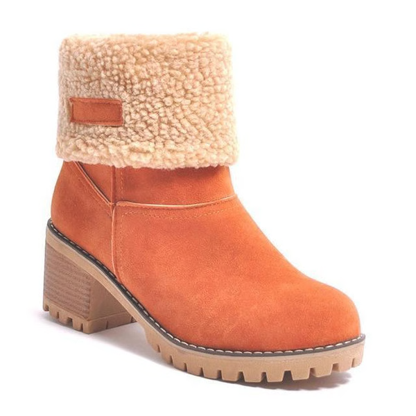 Botas de nieve para mujer, botas de invierno impermeables con tacón ancho, botines de piel con puños de pelo y suela ant