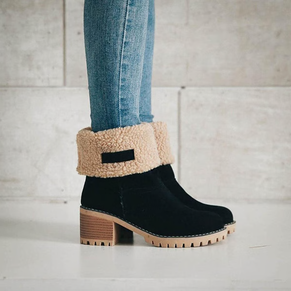 Botas de nieve para mujer, botas de invierno impermeables con tacón ancho, botines de piel con puños de pelo y suela ant
