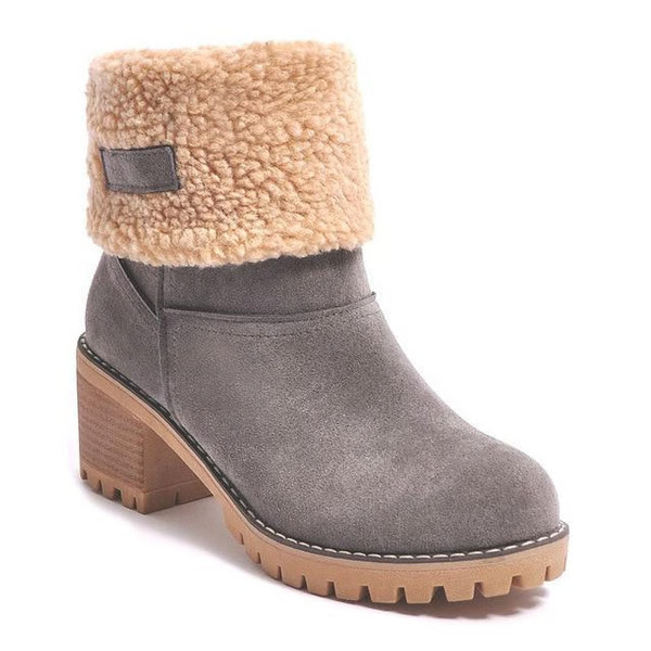 Botas de nieve para mujer, botas de invierno impermeables con tacón ancho, botines de piel con puños de pelo y suela ant