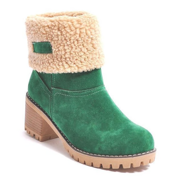 Botas de nieve para mujer, botas de invierno impermeables con tacón ancho, botines de piel con puños de pelo y suela ant