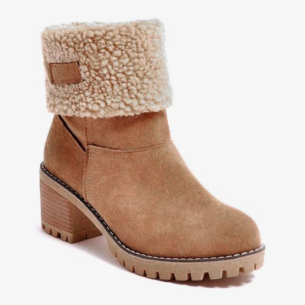 Botas de nieve para mujer, botas de invierno impermeables con tacón ancho, botines de piel con puños de pelo y suela ant