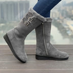 Botas de invierno forradas de pelo para mujer con cremallera lateral, doble hebilla y suela antideslizante, 3 colores, t