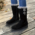 Botas de invierno forradas de pelo para mujer con cremallera lateral, doble hebilla y suela antideslizante, 3 colores, t