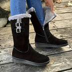 Botas de invierno forradas de pelo para mujer con cremallera lateral, doble hebilla y suela antideslizante, 3 colores, t