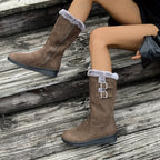 Botas de invierno forradas de pelo para mujer con cremallera lateral, doble hebilla y suela antideslizante, 3 colores, t