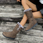 Botas de invierno forradas de pelo para mujer con cremallera lateral, doble hebilla y suela antideslizante, 3 colores, t