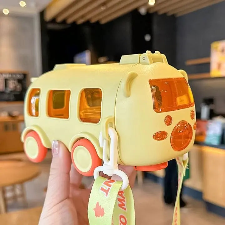 Botella de agua de 500 ml con forma de autobús – A prueba de fugas con pajita y correa