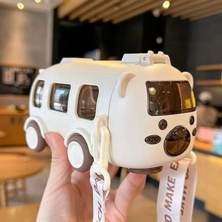 Botella de agua de 500 ml con forma de autobús – A prueba de fugas con pajita y correa