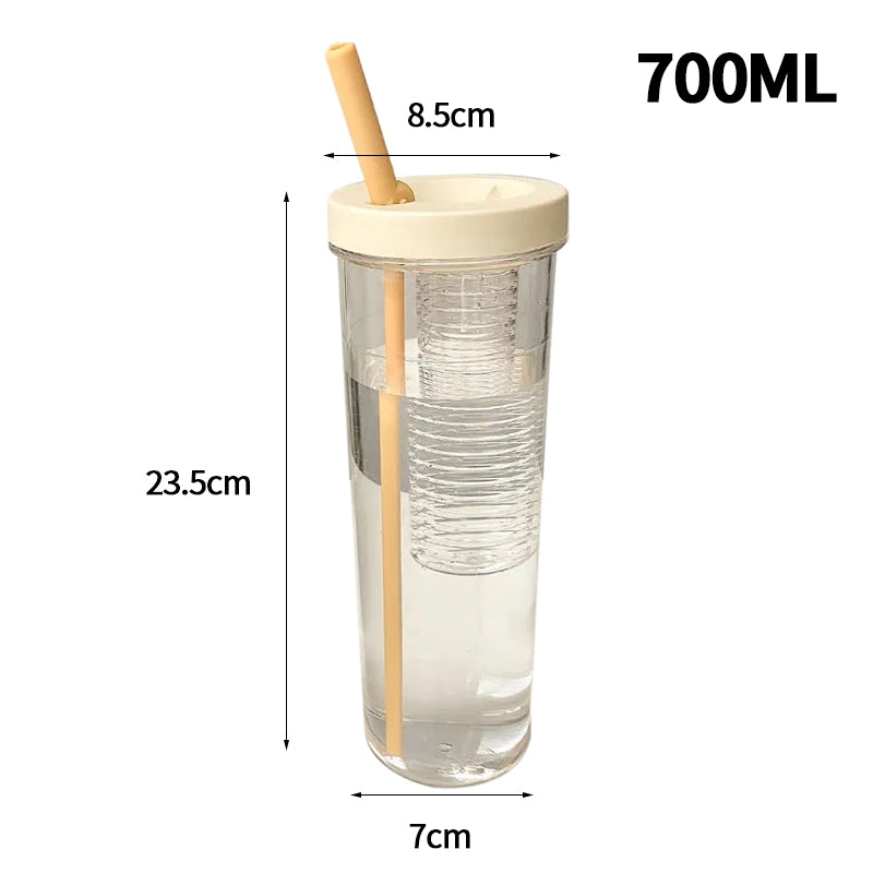 Botella de agua grande con filtro y pajita