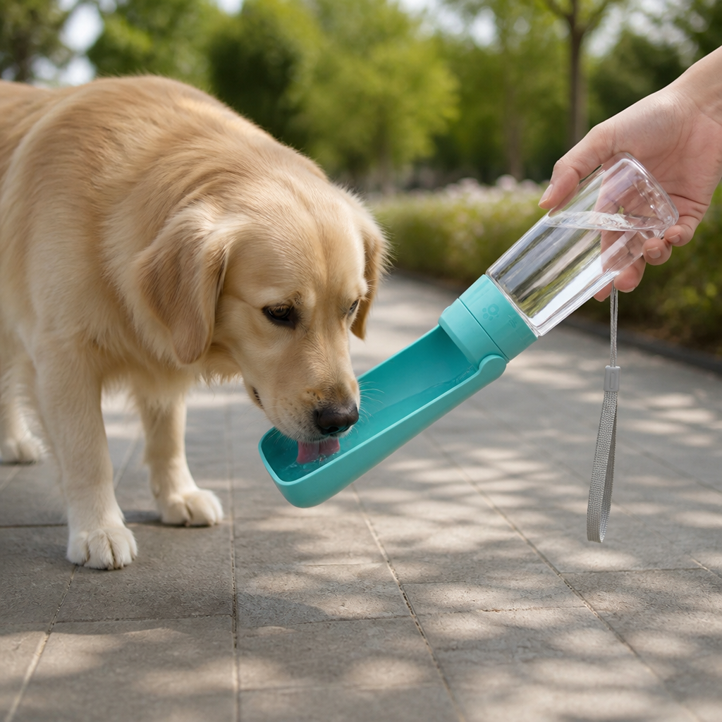 Botella de agua plegable y antifugas para mascotas (550 ml)