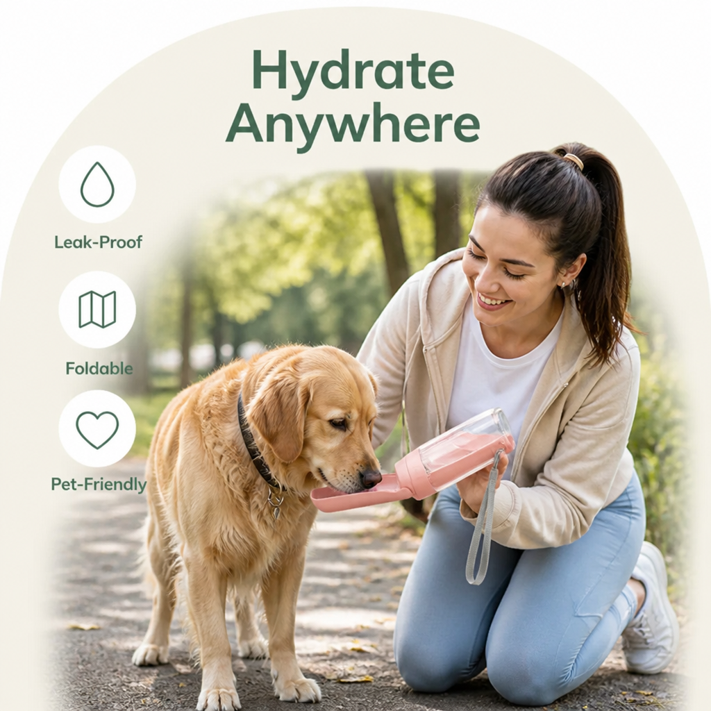 Botella de agua plegable y antifugas para mascotas (550 ml)