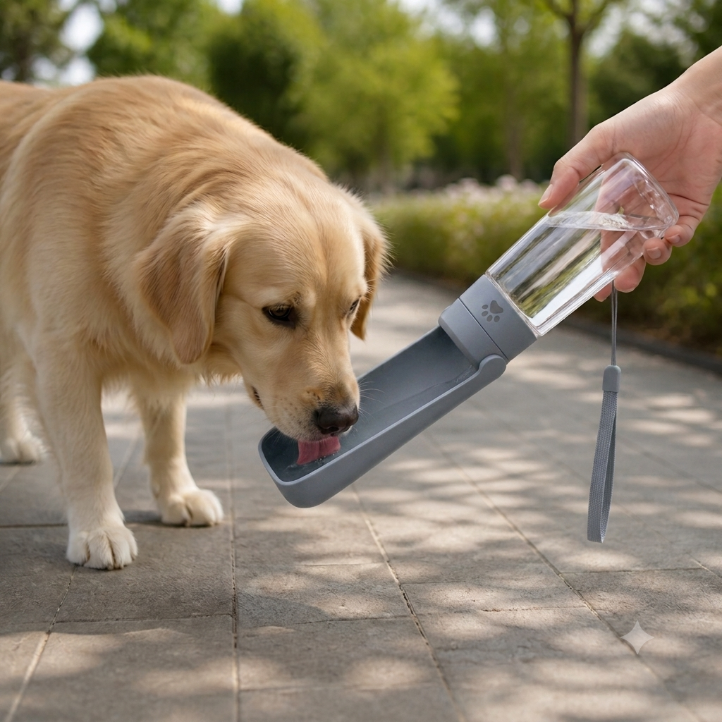 Botella de agua plegable y antifugas para mascotas (550 ml)