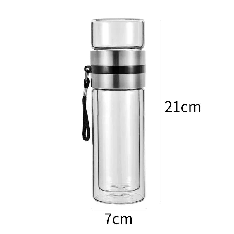 Botella térmica con filtro para té – Cristal y madera – Doble pared – 500 ml – ClearTherm
