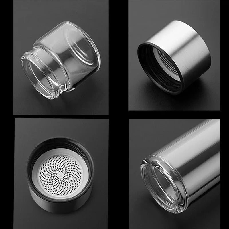 Botella térmica con filtro para té – Cristal y madera – Doble pared – 500 ml – ClearTherm