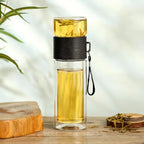 Botella térmica con filtro para té – Cristal y madera – Doble pared – 500 ml – ClearTherm