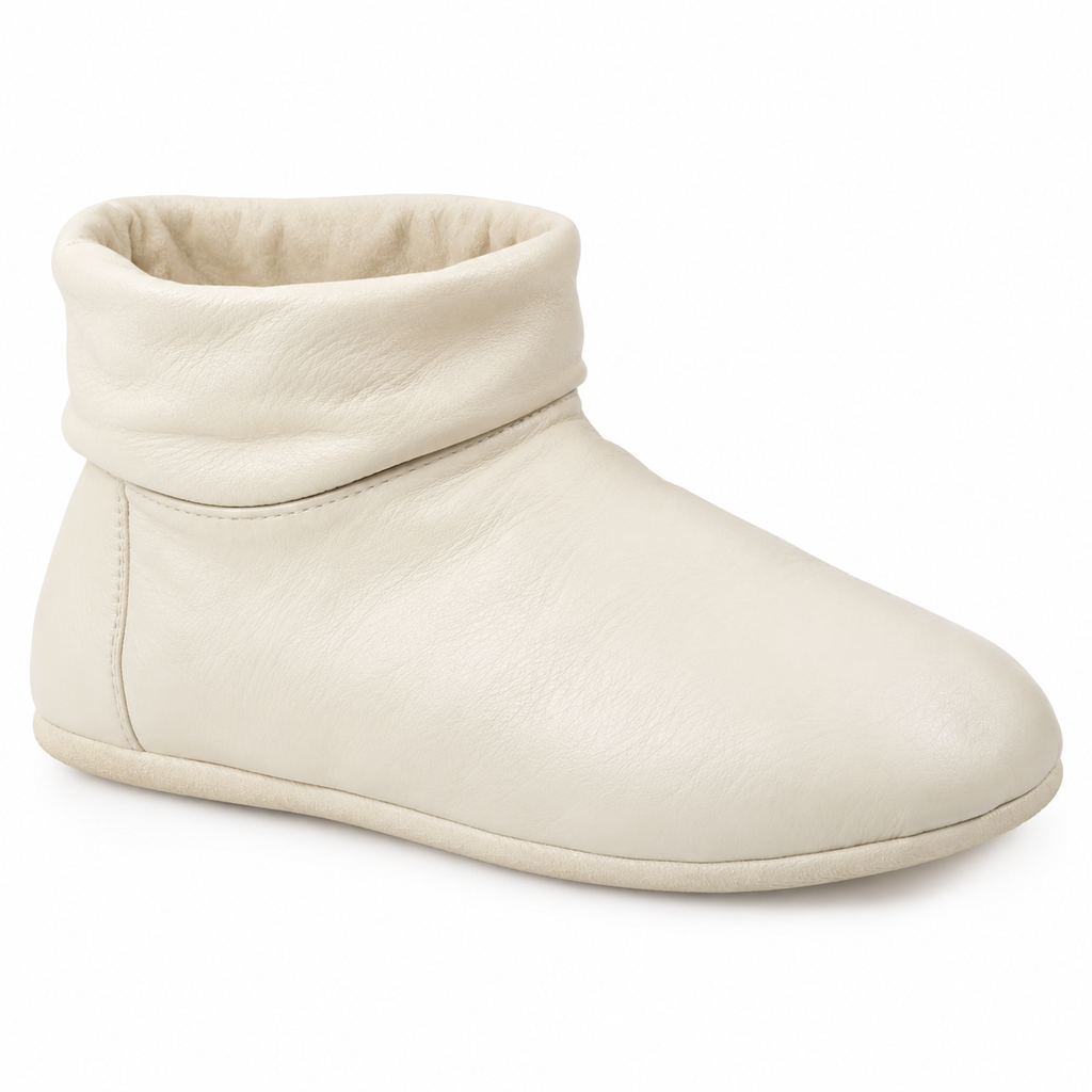 Botines crema de mujer con cuello plegable